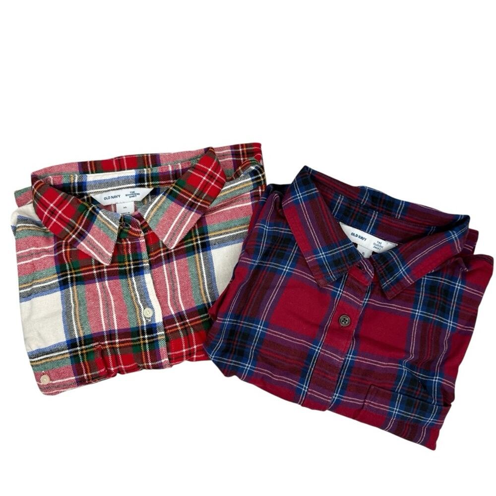OLD NAVY Bundle of 2 Pcs Women’s Sz XL Plaid Flannel Cotton Button Down Shirt